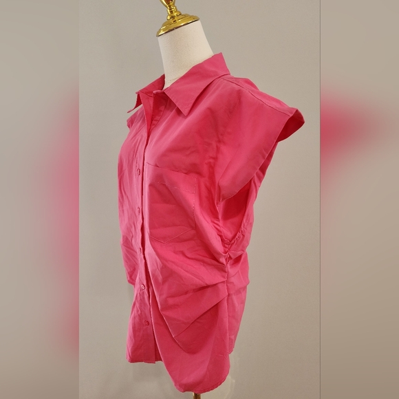 Hot Pink Sleeveless Blouse Button-Down Casual Shirt Side Cinch Top Size US 12 - Picture 4 of 6